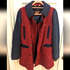Tory Burch Tweed Wool Peacoat - Red and Navy
